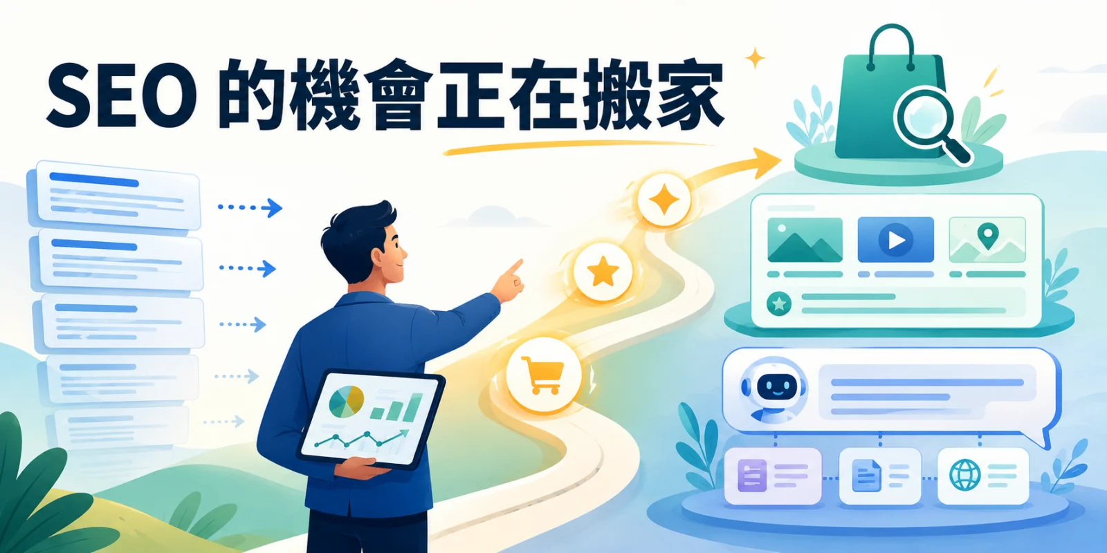 SEO 的機會正在搬家，從傳統搜尋排名與點擊，轉向交易意圖、SERP 版位及 AI 搜尋引用。
