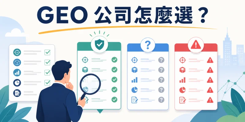 cost.pngGEO 公司評估示意圖，比較服務內容、成效追蹤與合約風險。
